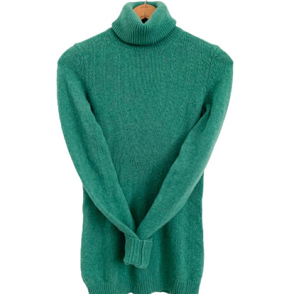 Theory Green Turtleneck Cable Knit Sweater